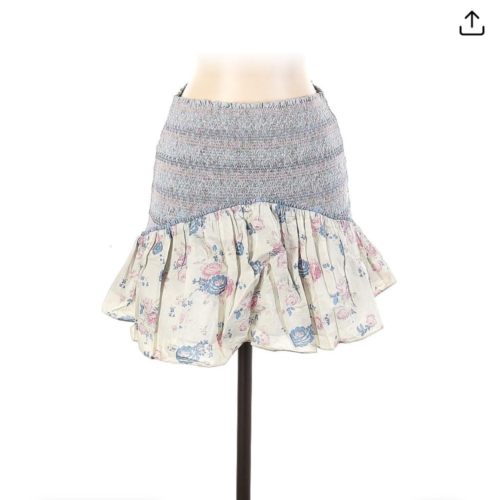 NWOT LoveShackFancy Blue and Cream Mini Skirt